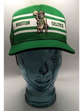 Vintage 80s Boston Celtics Hat AJD Super Stripe Snapback size Large